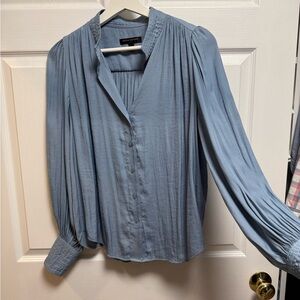Banana Republic Light Blue Pleated Balloon Sleeves Blouse